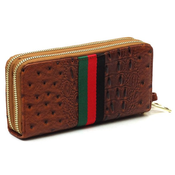 Queen Bee Stripe Ostrich Double Zip Around Wallets