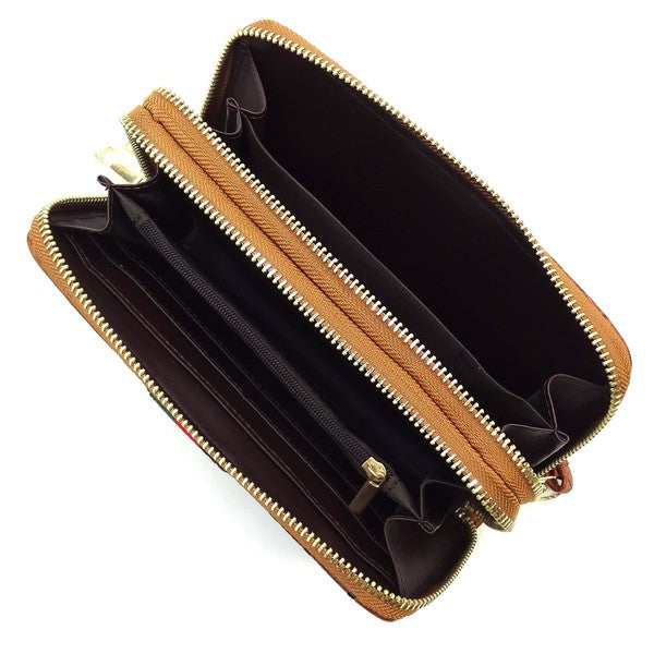 Queen Bee Stripe Ostrich Double Zip Around Wallets