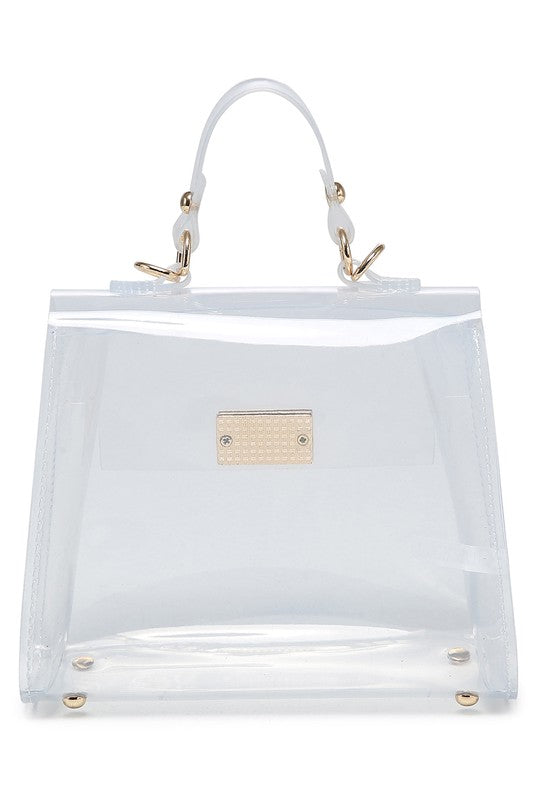 See Thru Clear Twist Lock Satchel Crossbody Bag