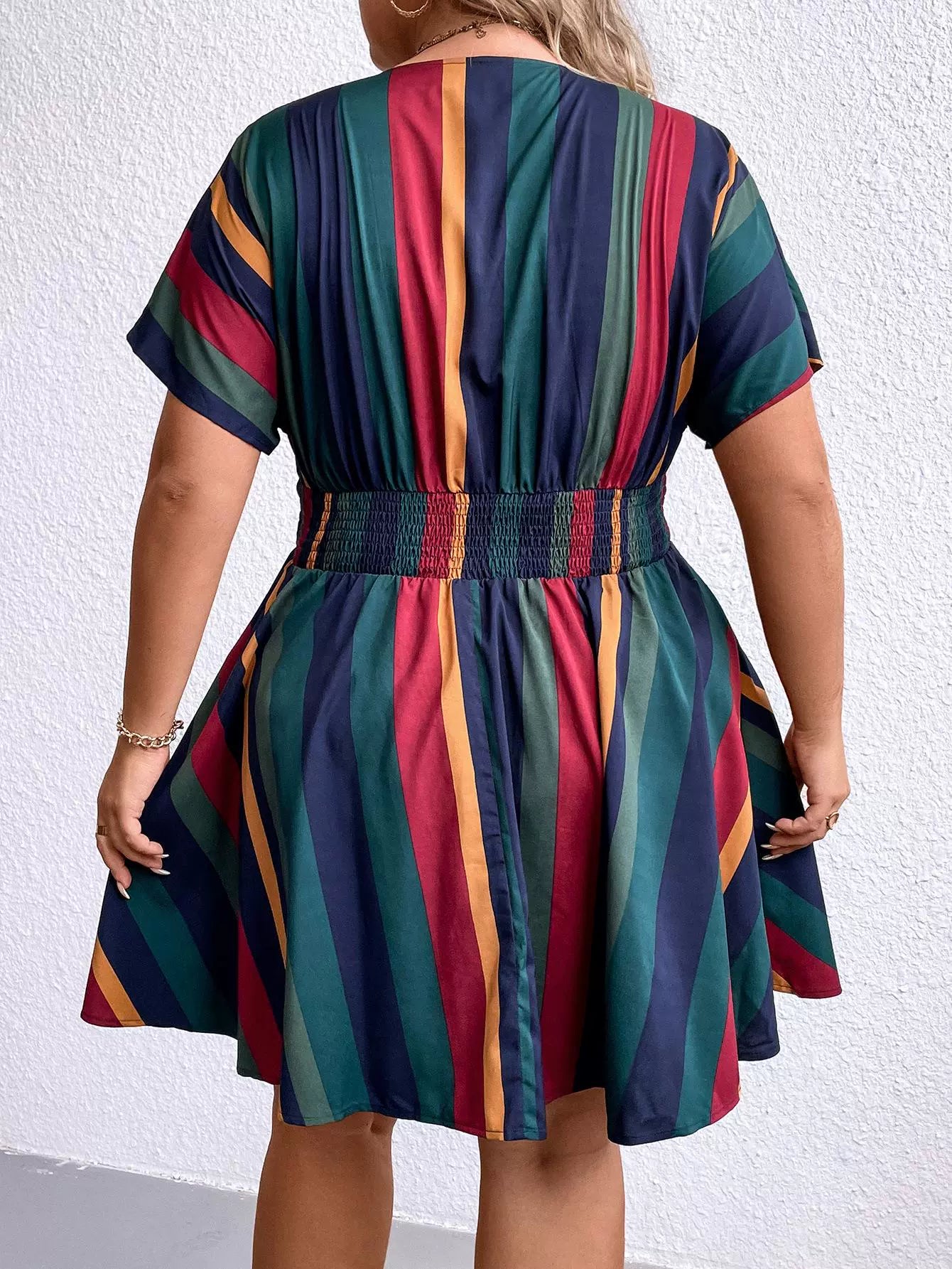 Plus Size Women's V Neck Striped Summer Dress