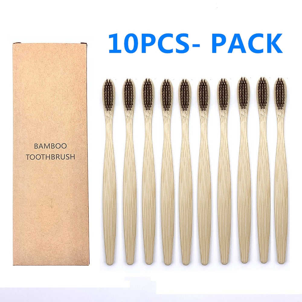 10pcs Colorful Natural Bamboo Toothbrush Set