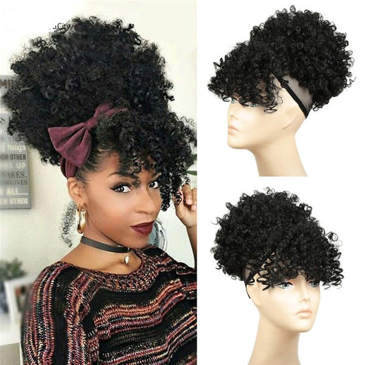 Short Curly Hair Ponytail w/Bangs for Women