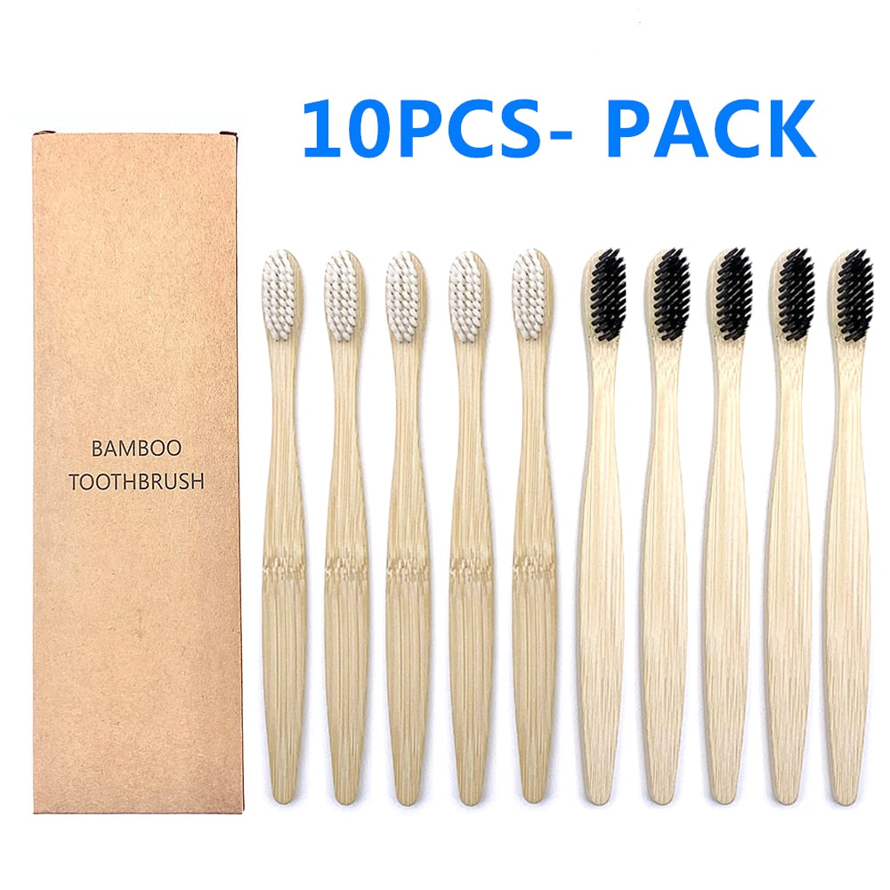 10pcs Colorful Natural Bamboo Toothbrush Set