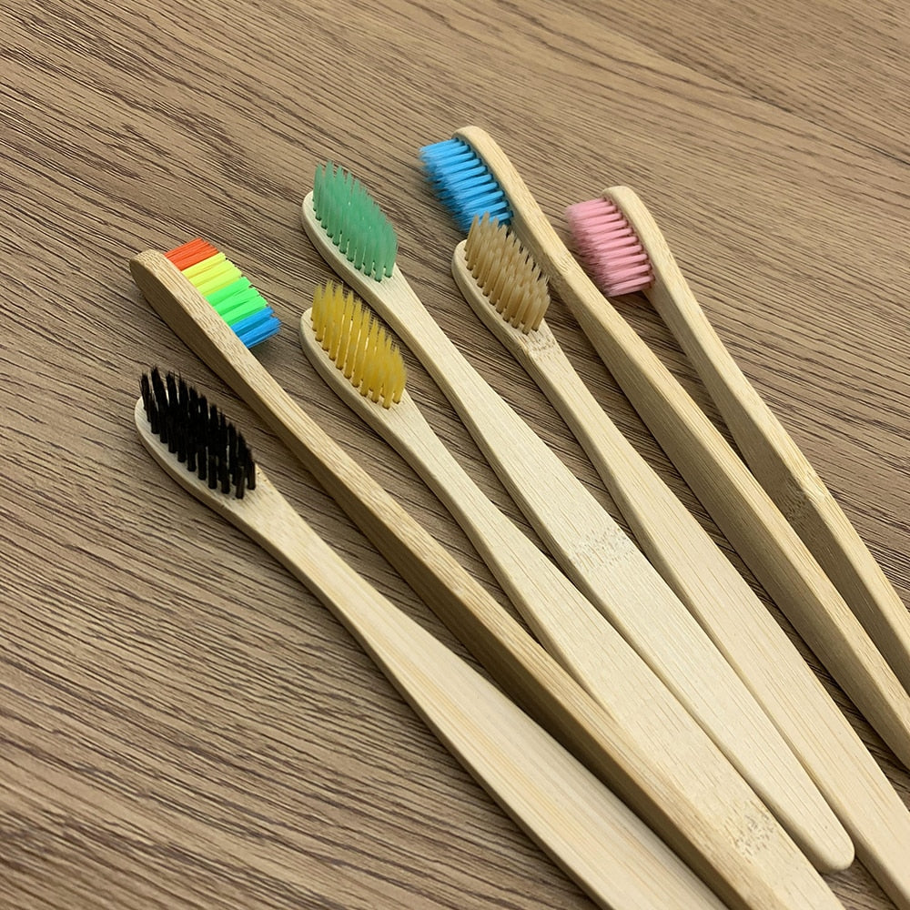 10pcs Colorful Natural Bamboo Toothbrush Set