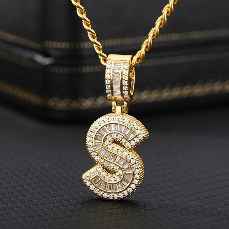 60cm Cubic Zirconia Letters A-Z Initial Pendant Necklaces