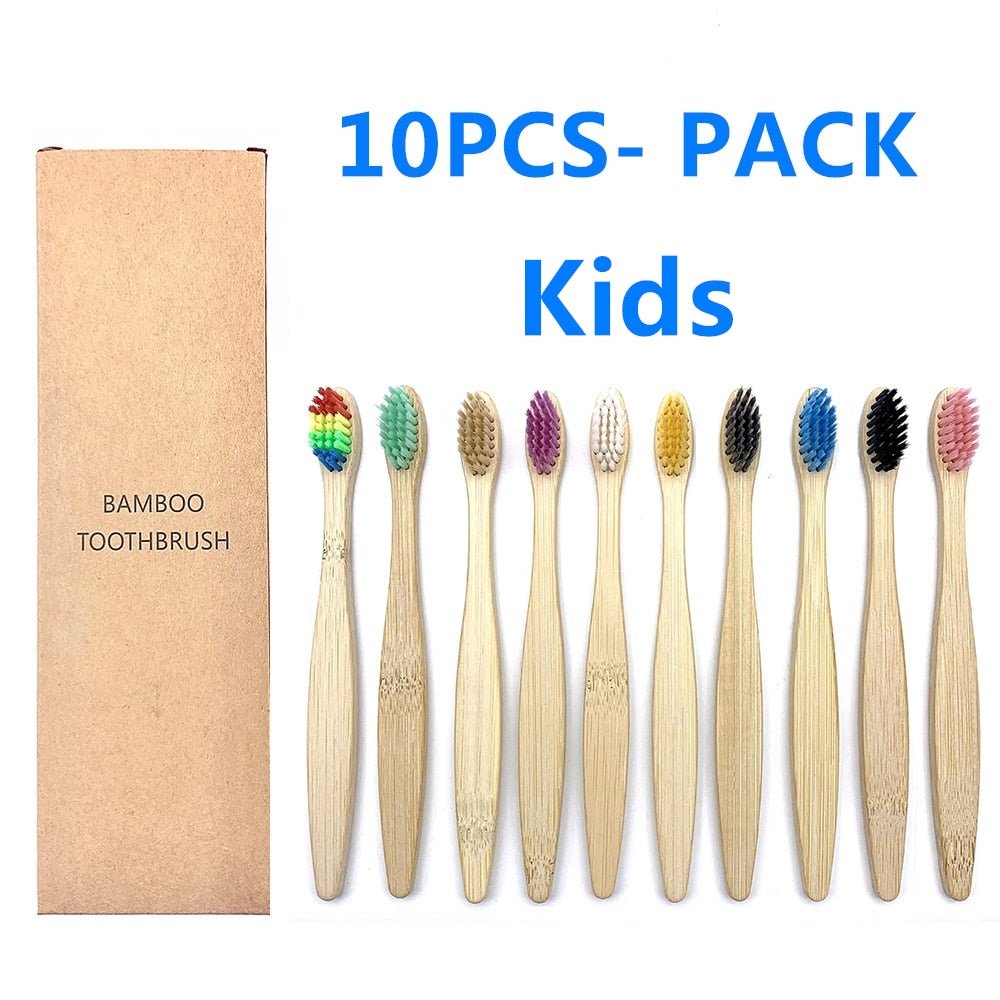 10pcs Colorful Natural Bamboo Toothbrush Set