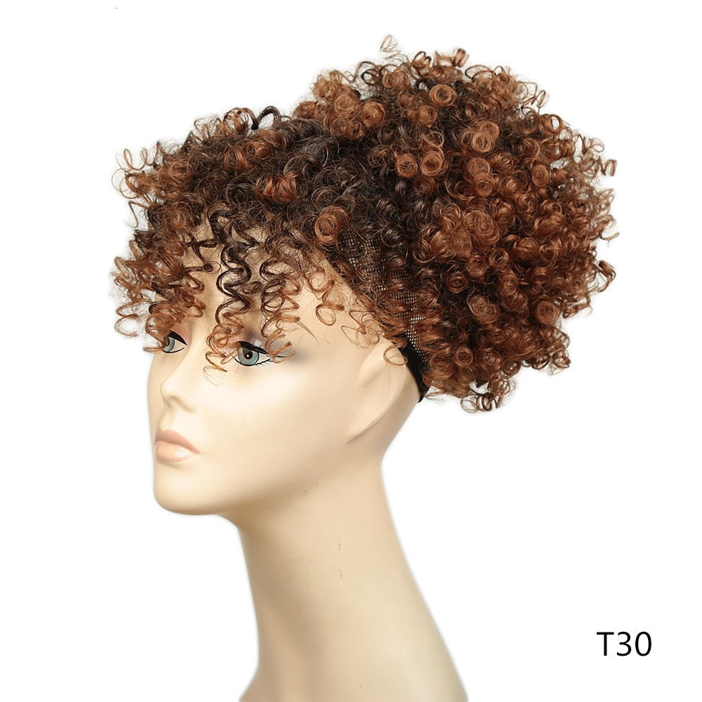 Short Curly Hair Ponytail w/Bangs for Women