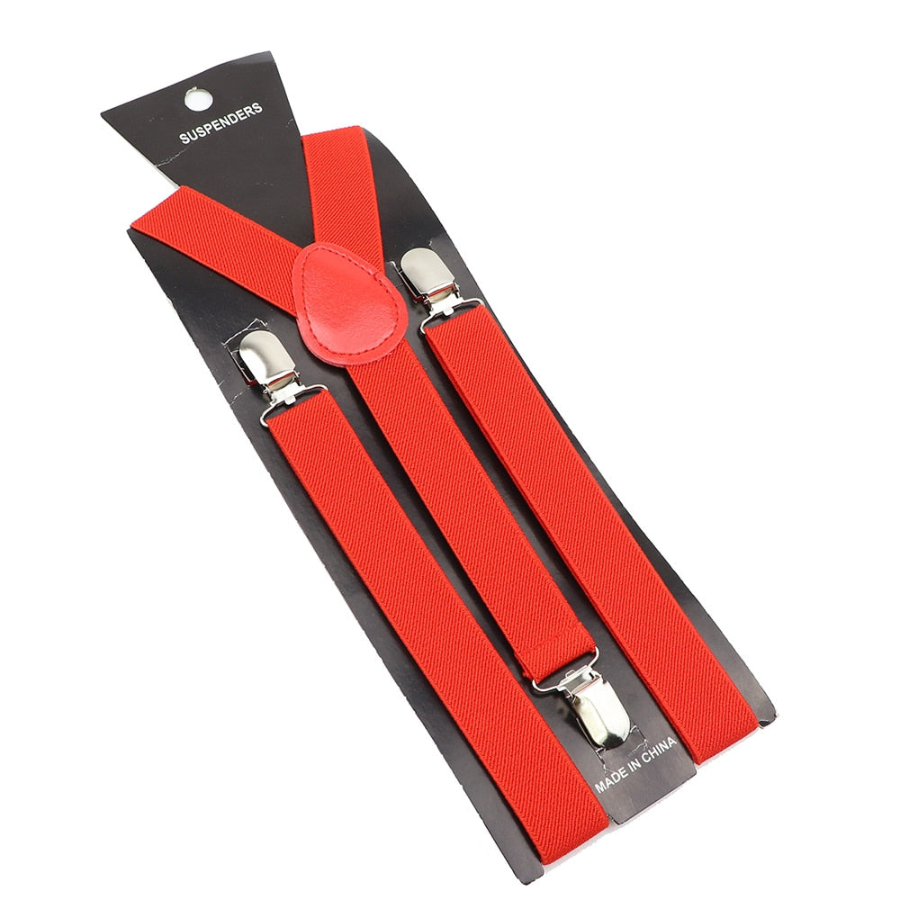 Unisex Solid Color Elastic Leather Suspenders