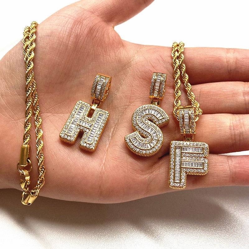 60cm Cubic Zirconia Letters A-Z Initial Pendant Necklaces