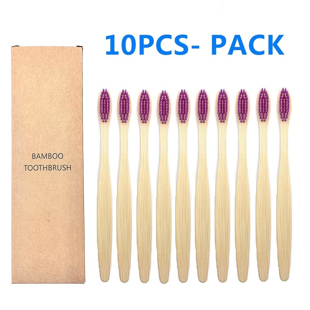 10pcs Colorful Natural Bamboo Toothbrush Set