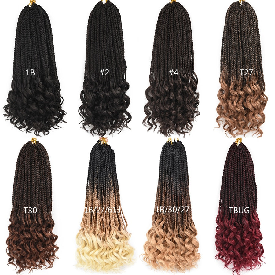 14-18-24 Inch Synthetic Ombre Crochet Box Braids w/ Curly Ends Hair Extensions