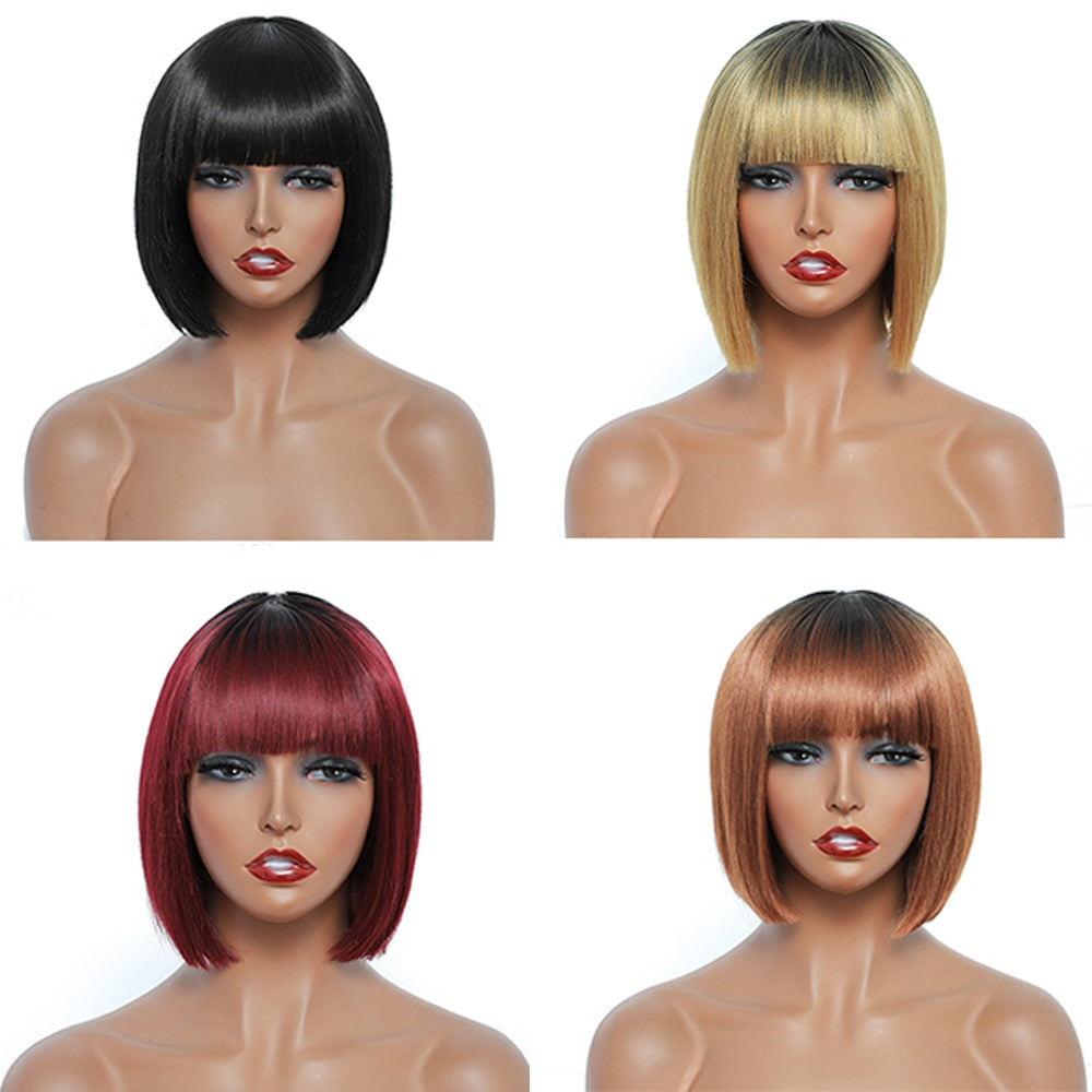 Short Bob Synthetic Hair Wigs with Bangs