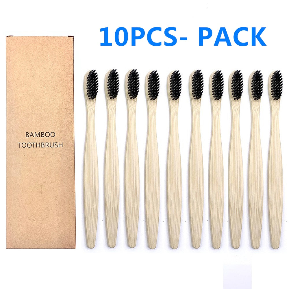 10pcs Colorful Natural Bamboo Toothbrush Set