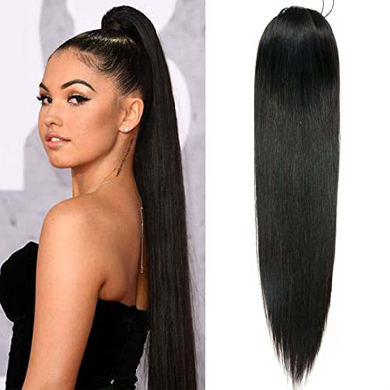 Human Hair Ponytail Extensions with Clip In Drawstring for Women