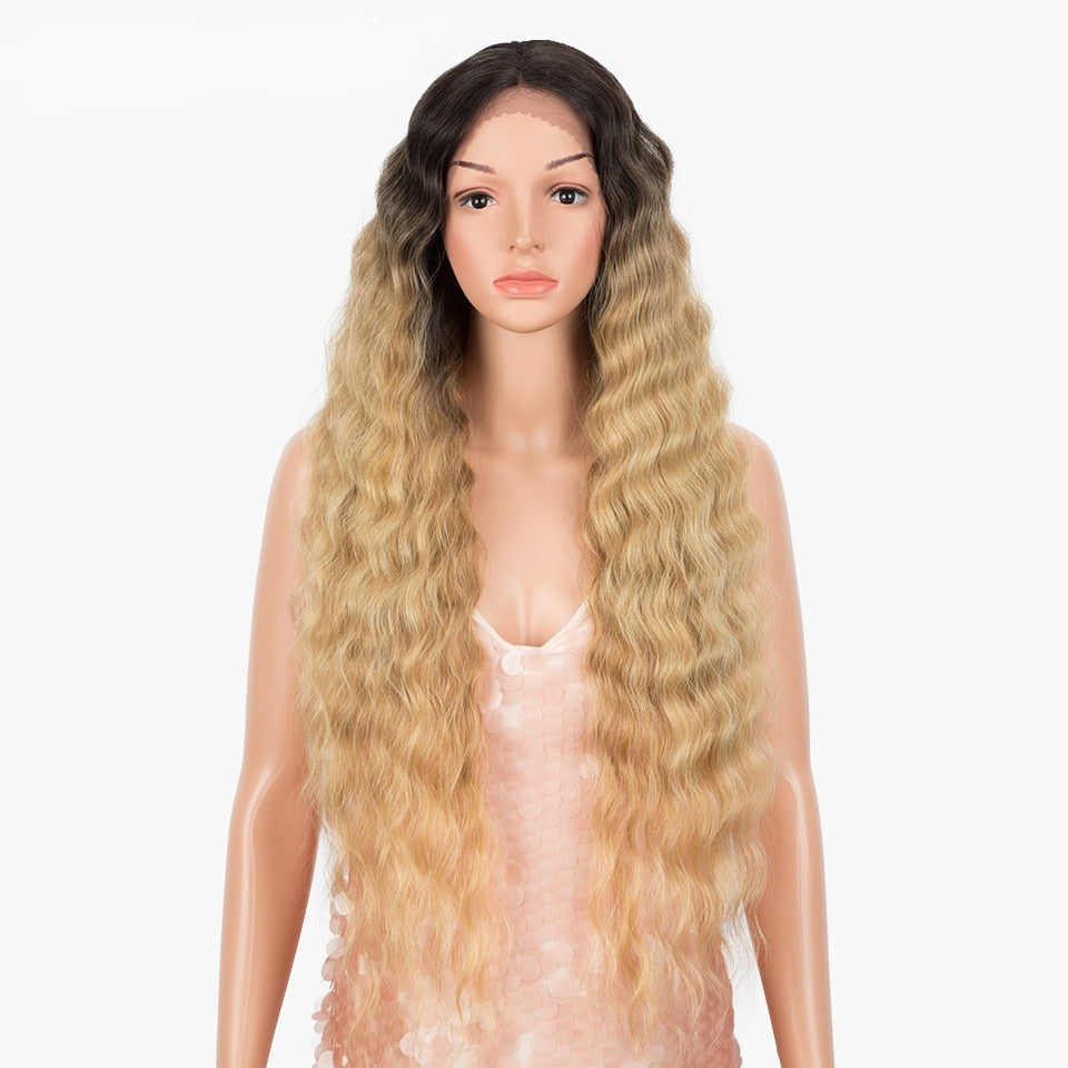 30" Long Deep Wave Synthetic Hair Lace Wigs for Women