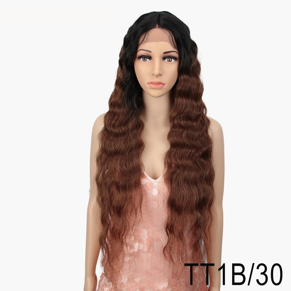 30" Long Deep Wave Synthetic Hair Lace Wigs for Women