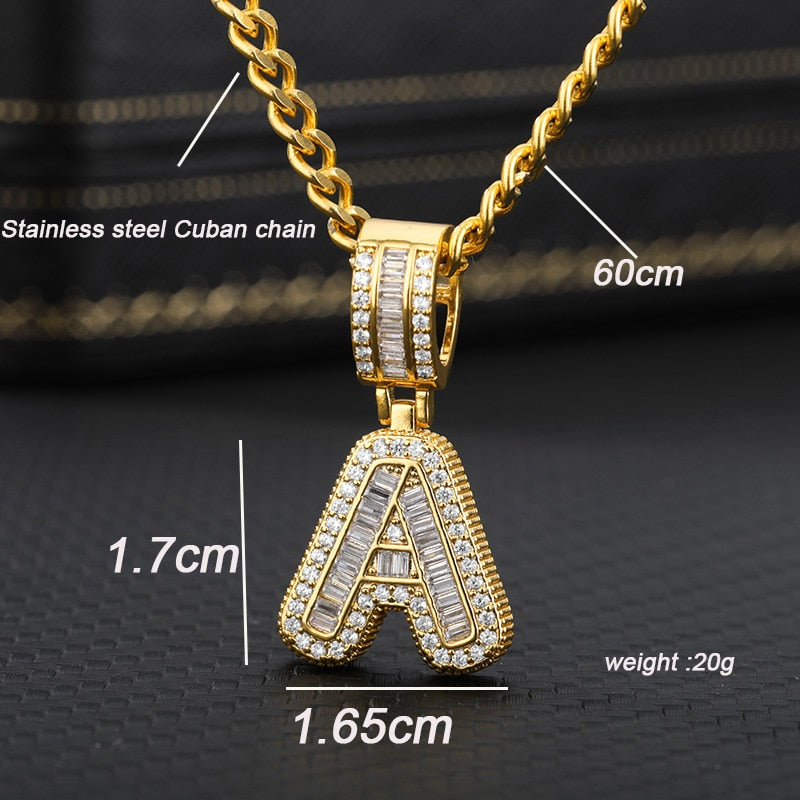 60cm Cubic Zirconia Letters A-Z Initial Pendant Necklaces