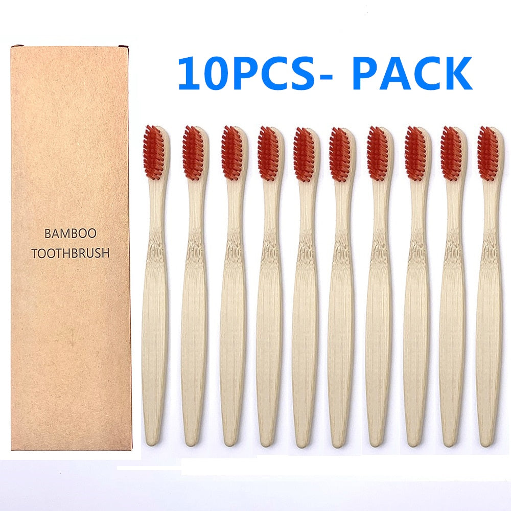 10pcs Colorful Natural Bamboo Toothbrush Set