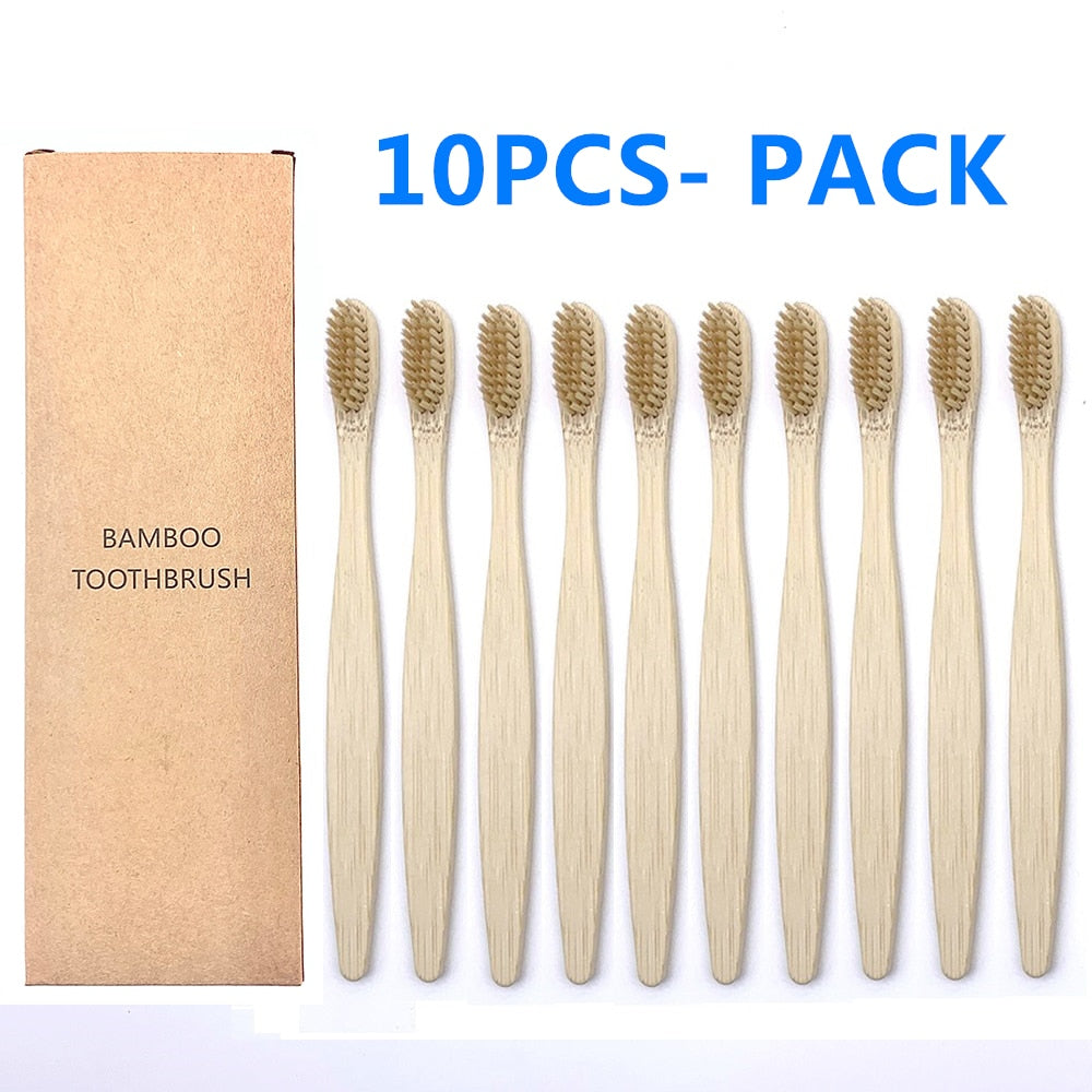 10pcs Colorful Natural Bamboo Toothbrush Set