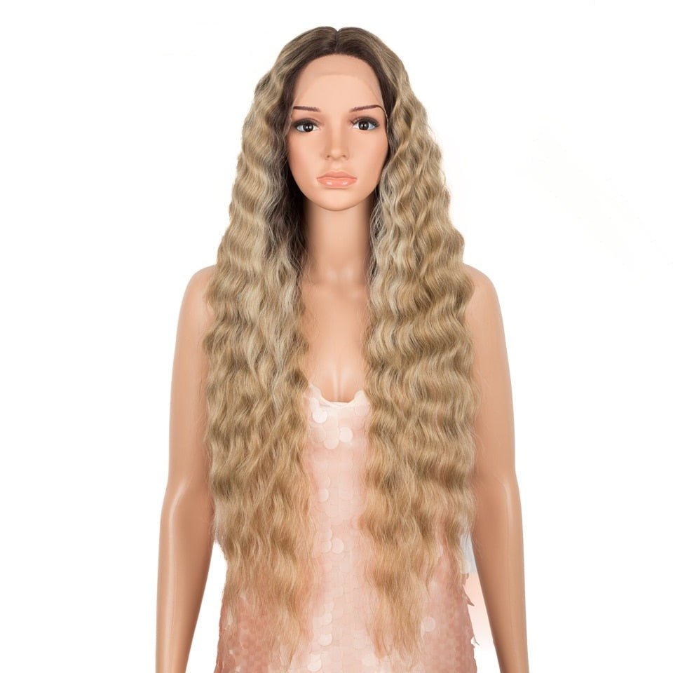 30" Long Deep Wave Synthetic Hair Lace Wigs for Women