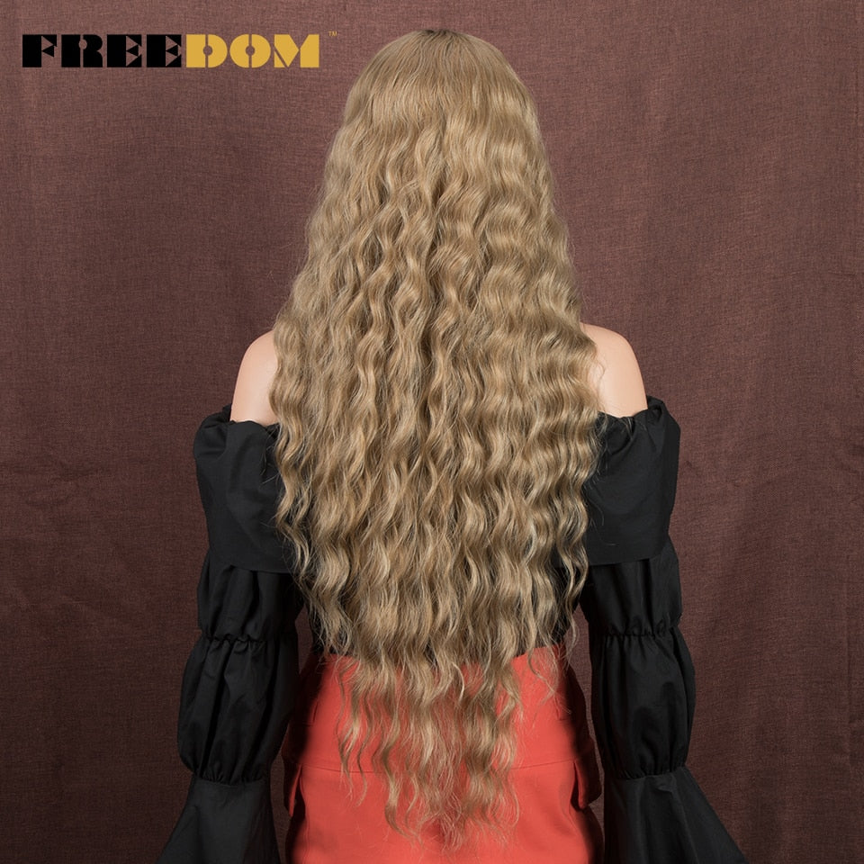 30" Long Deep Wave Synthetic Hair Lace Wigs for Women