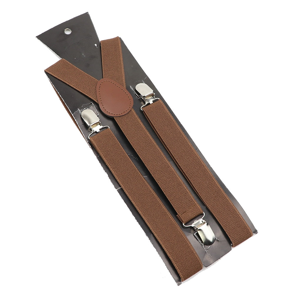 Unisex Solid Color Elastic Leather Suspenders