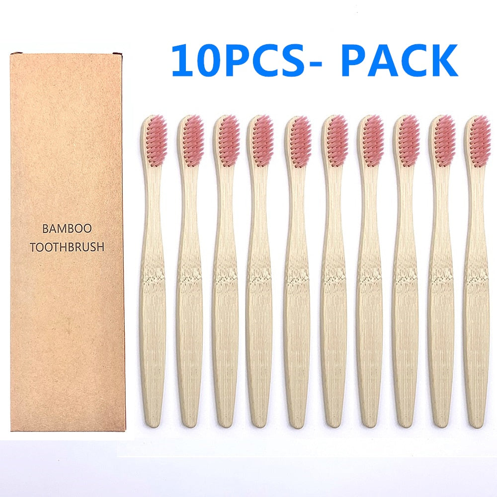 10pcs Colorful Natural Bamboo Toothbrush Set