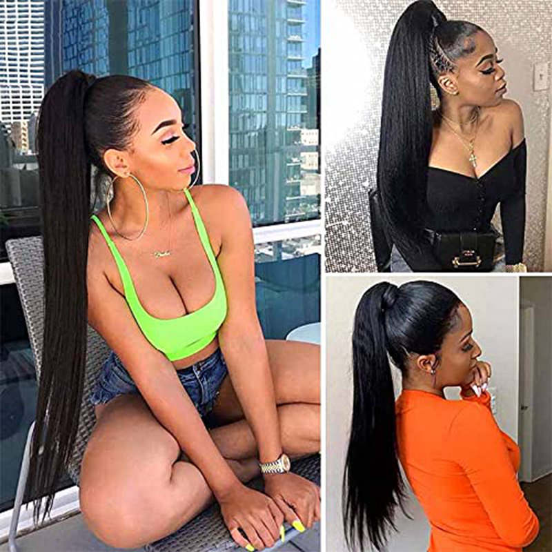 Human Hair Ponytail Extensions with Clip In Drawstring for Women