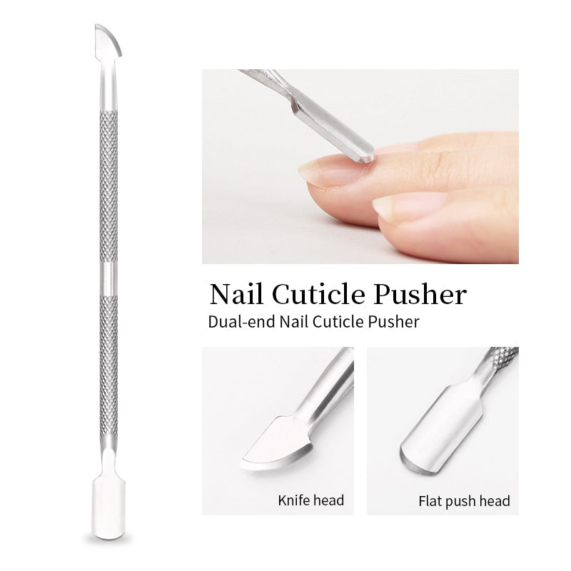 Double-ended Stainless Steel Cuticle Pusher -Nail Art Cleaner Care Tool