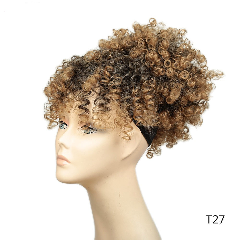 Short Curly Hair Ponytail w/Bangs for Women