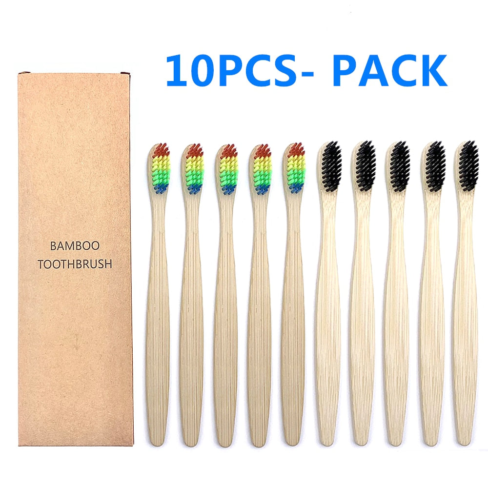 10pcs Colorful Natural Bamboo Toothbrush Set