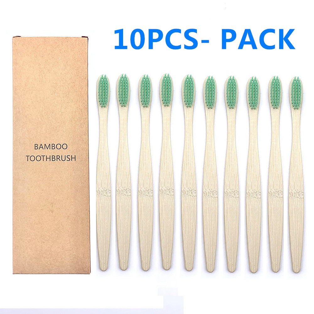 10pcs Colorful Natural Bamboo Toothbrush Set