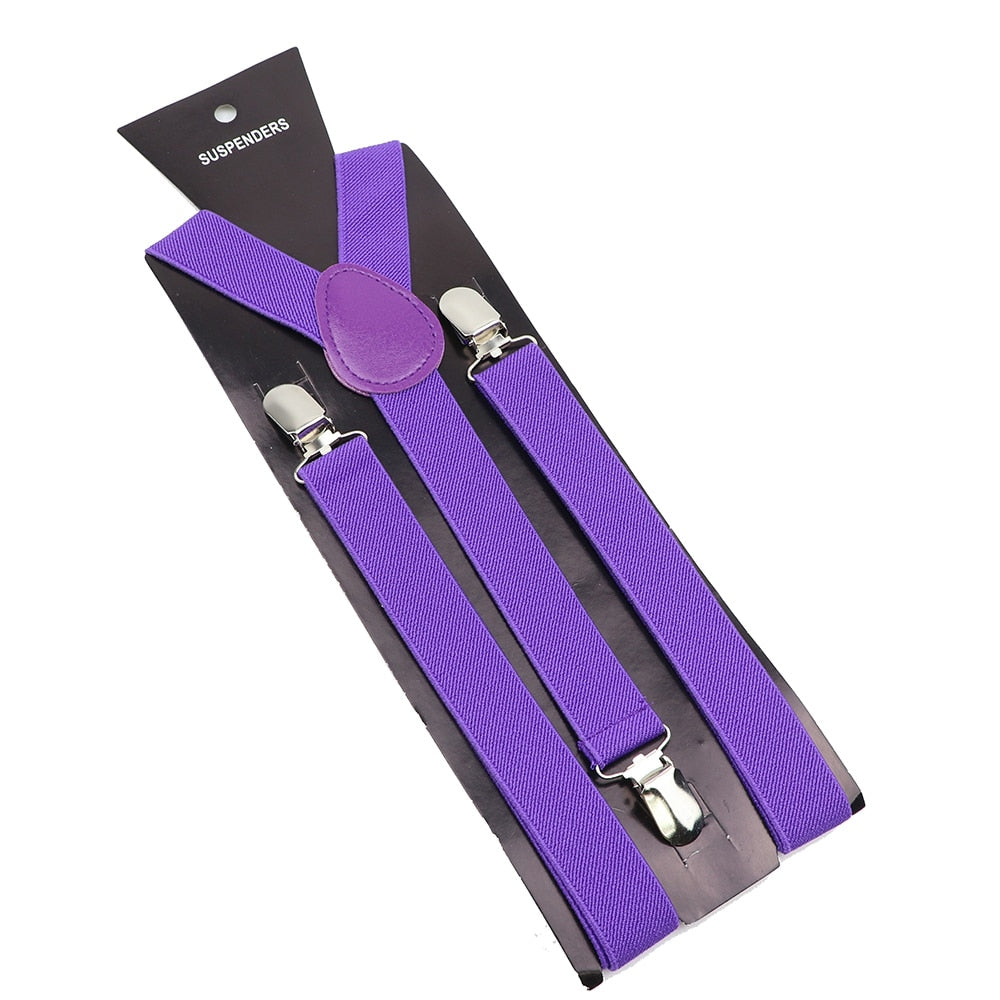 Unisex Solid Color Elastic Leather Suspenders