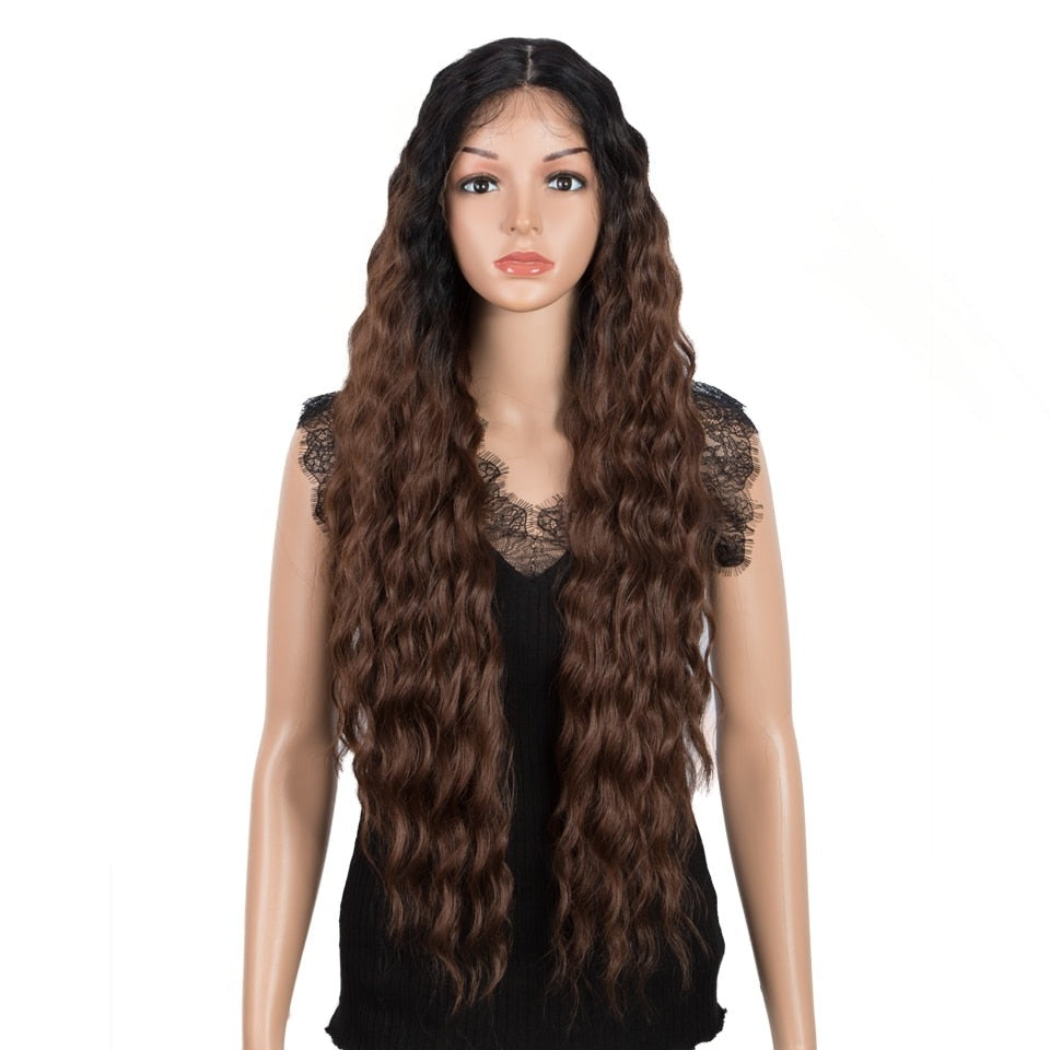 30" Long Deep Wave Synthetic Hair Lace Wigs for Women