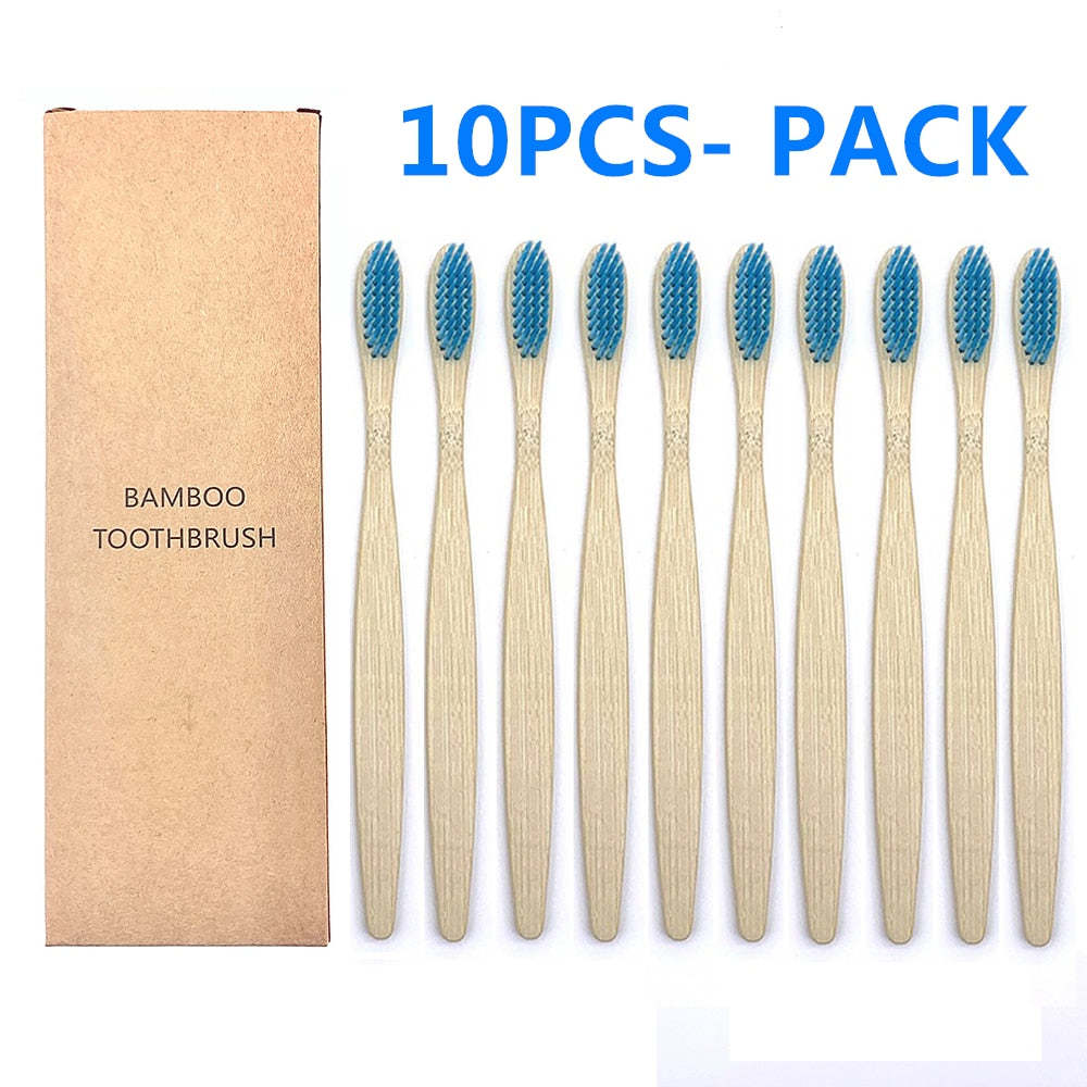 10pcs Colorful Natural Bamboo Toothbrush Set