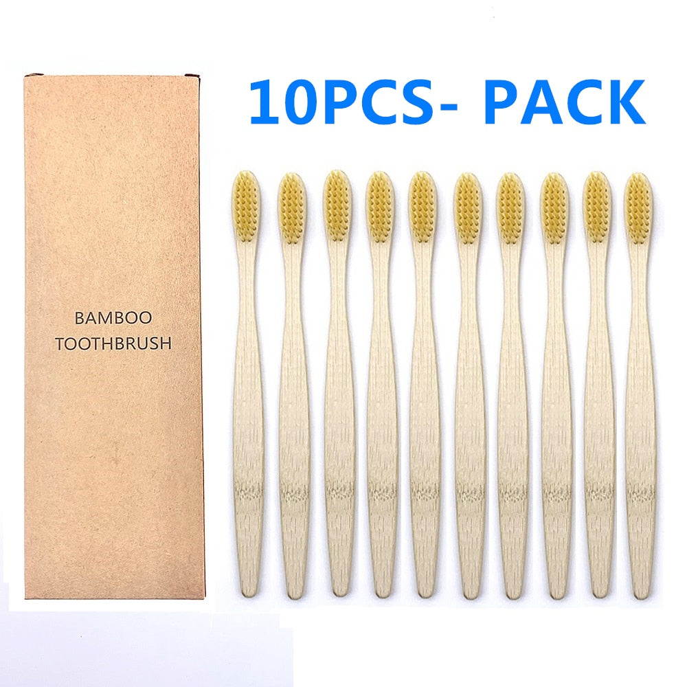 10pcs Colorful Natural Bamboo Toothbrush Set