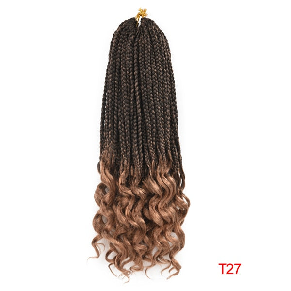 14-18-24 Inch Synthetic Ombre Crochet Box Braids w/ Curly Ends Hair Extensions