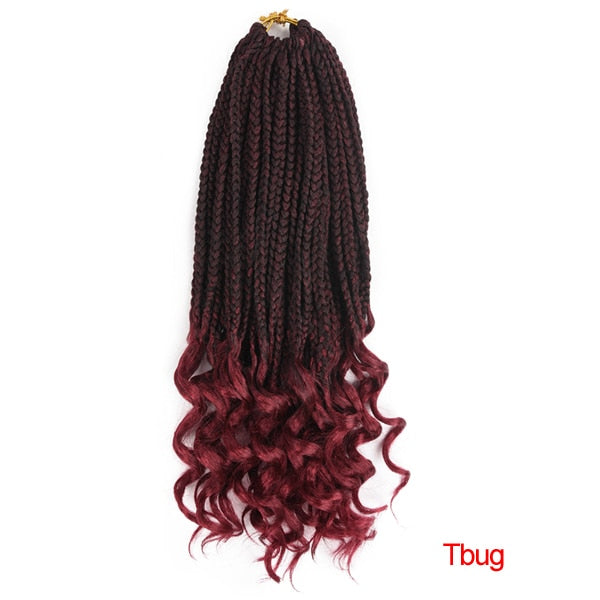 14-18-24 Inch Synthetic Ombre Crochet Box Braids w/ Curly Ends Hair Extensions