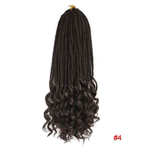 14-18-24 Inch Synthetic Ombre Crochet Box Braids w/ Curly Ends Hair Extensions