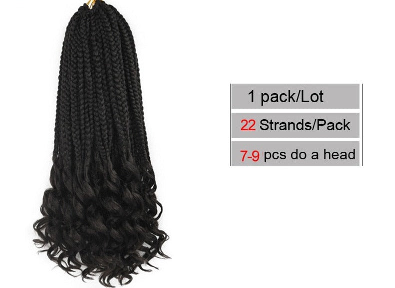 14-18-24 Inch Synthetic Ombre Crochet Box Braids w/ Curly Ends Hair Extensions