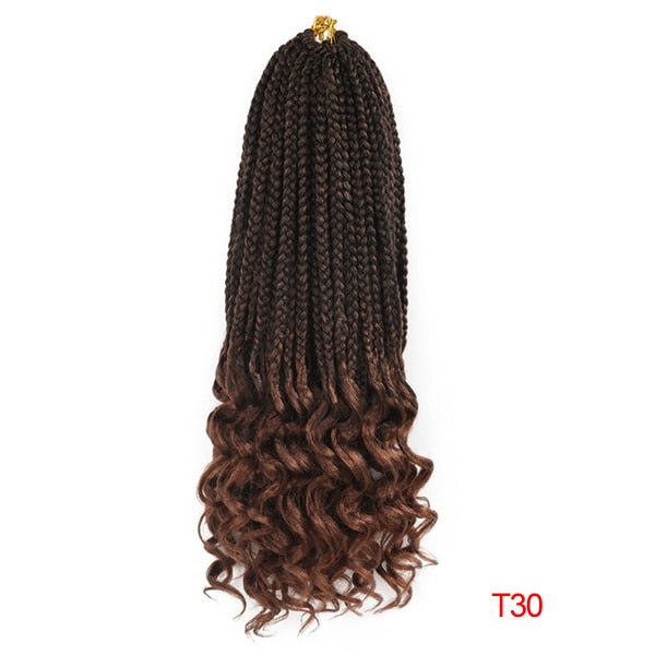 14-18-24 Inch Synthetic Ombre Crochet Box Braids w/ Curly Ends Hair Extensions