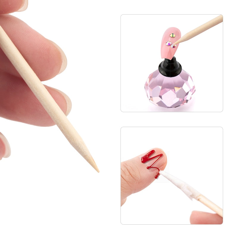 50/100 Wooden Cuticle Pushers for Manicures