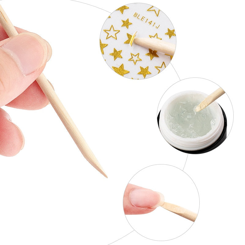 50/100 Wooden Cuticle Pushers for Manicures