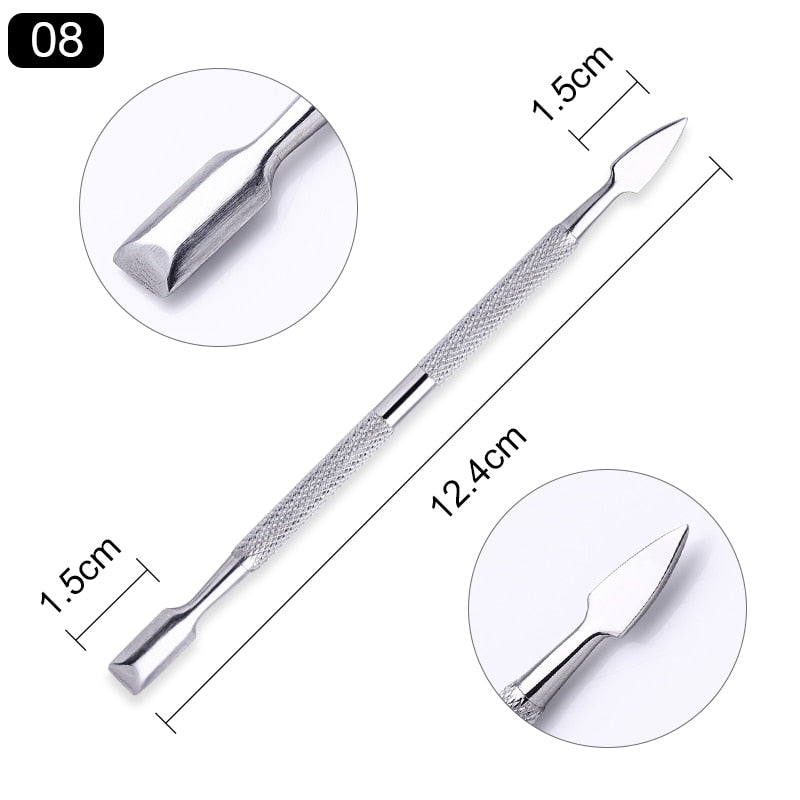 Double-ended Stainless Steel Cuticle Pusher -Nail Art Cleaner Care Tool