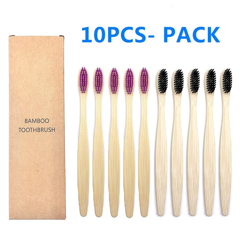 10pcs Colorful Natural Bamboo Toothbrush Set