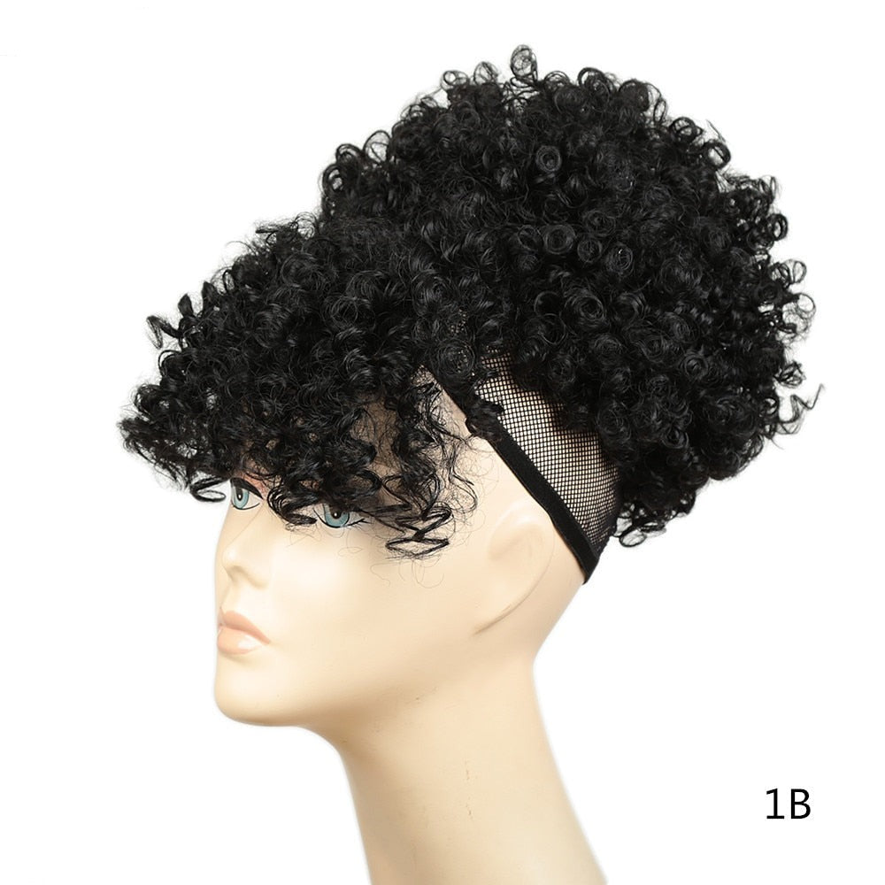 Short Curly Hair Ponytail w/Bangs for Women