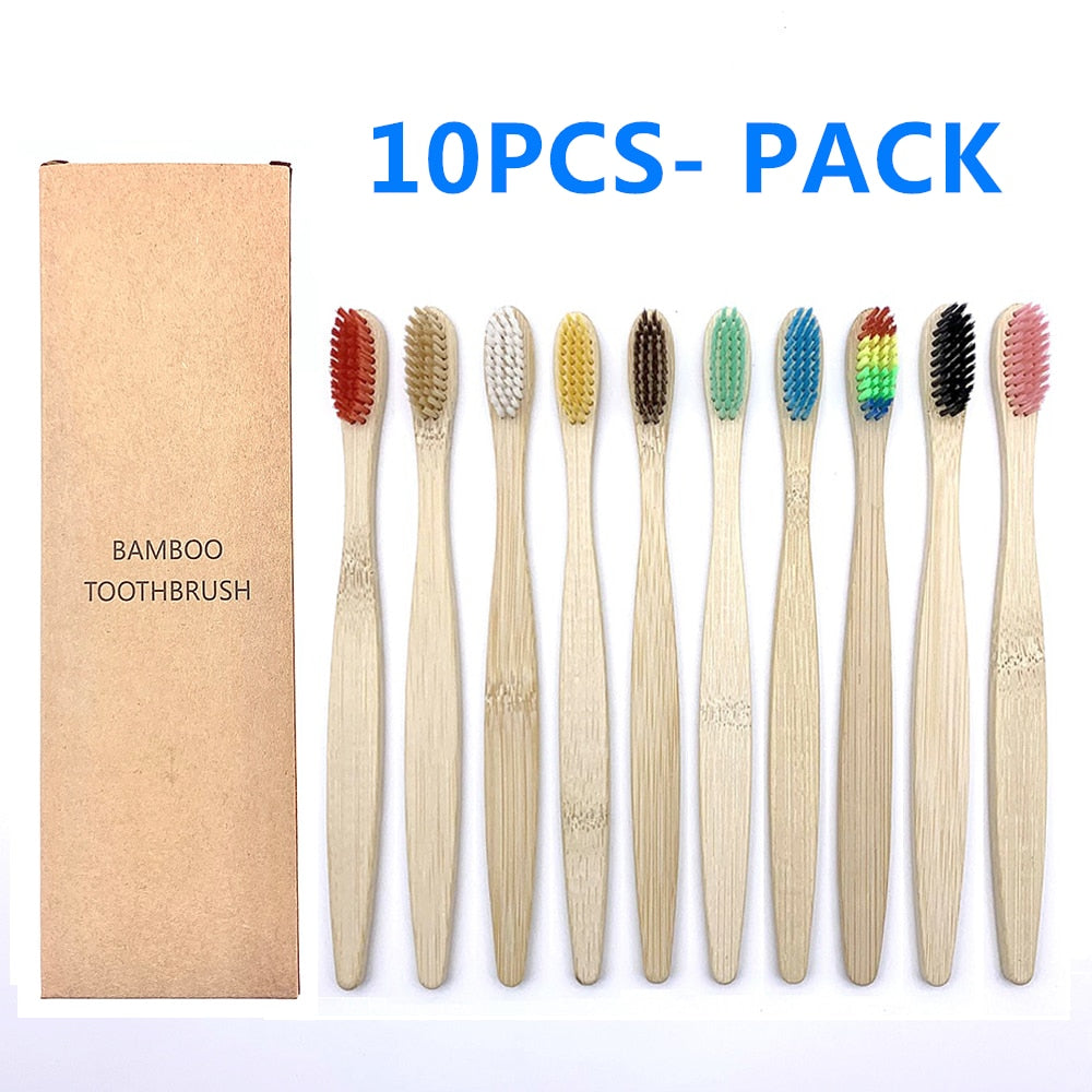 10pcs Colorful Natural Bamboo Toothbrush Set