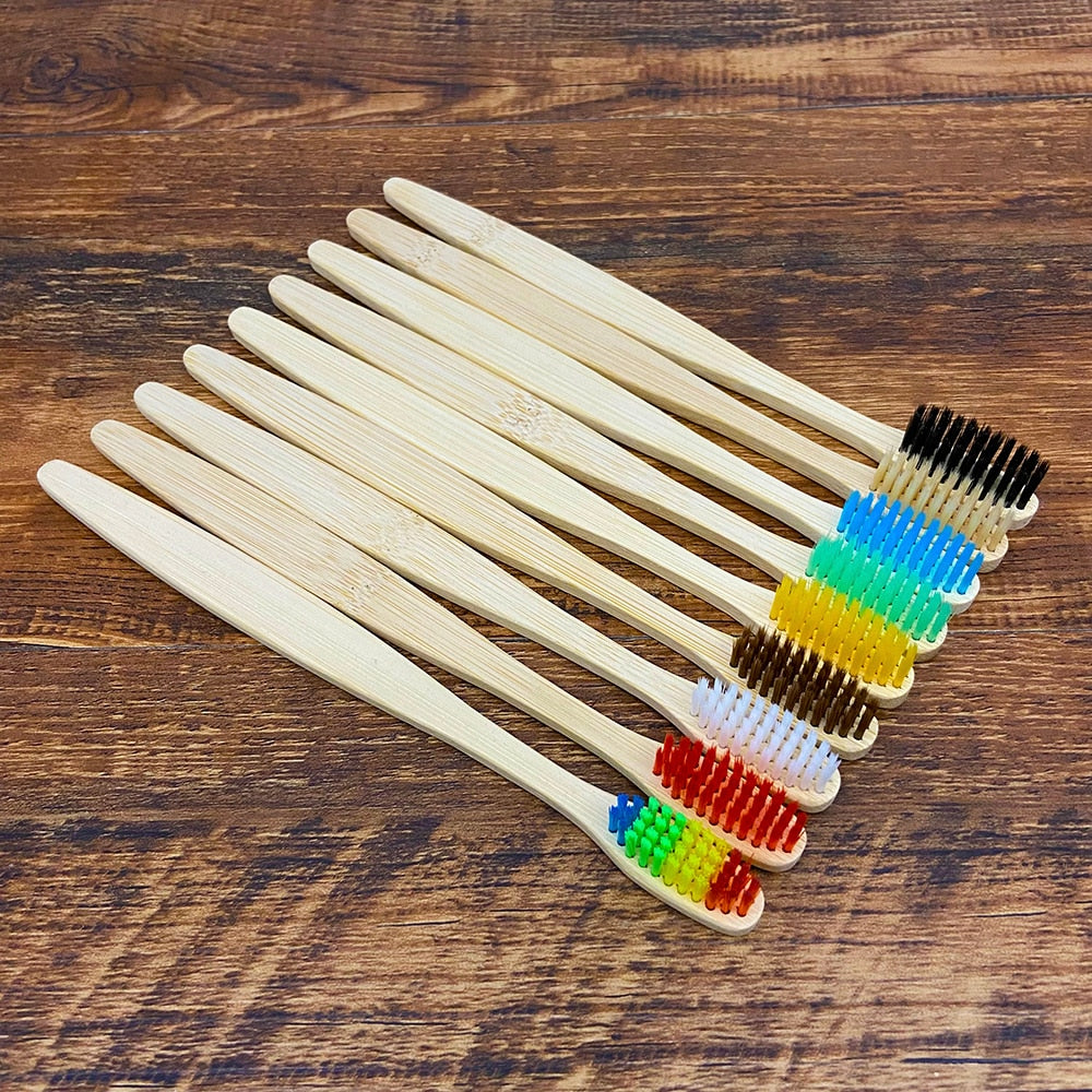 10pcs Colorful Natural Bamboo Toothbrush Set