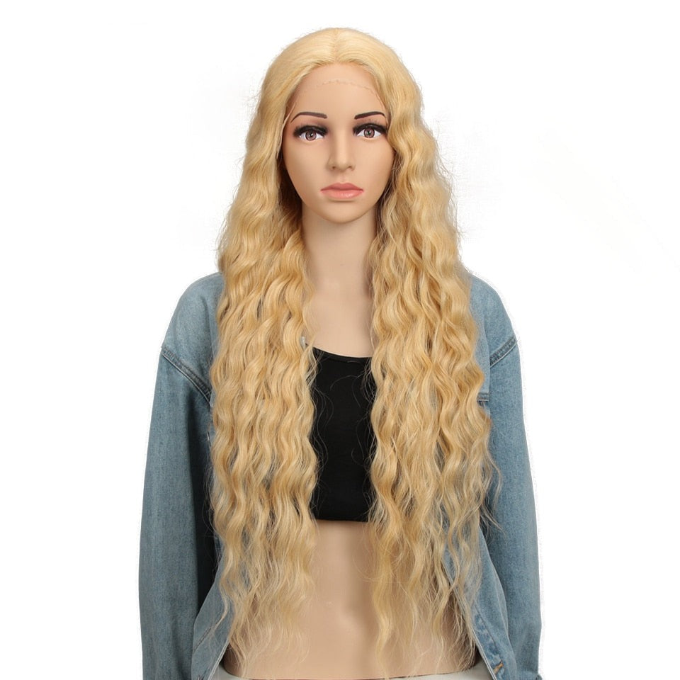 30" Long Deep Wave Synthetic Hair Lace Wigs for Women