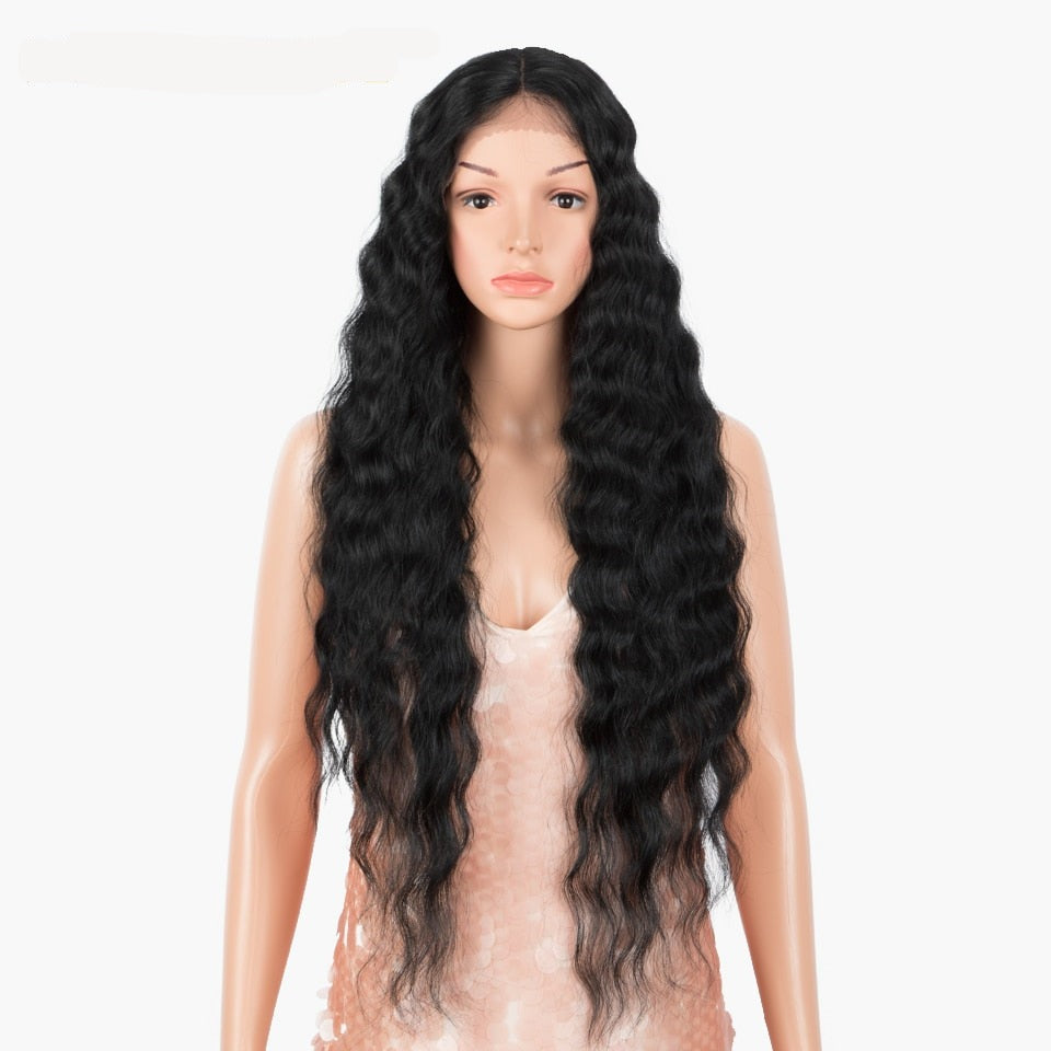 30" Long Deep Wave Synthetic Hair Lace Wigs for Women